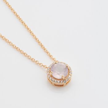 Round Rose Quartz 18k Gold Plated Necklace, 3 of 4