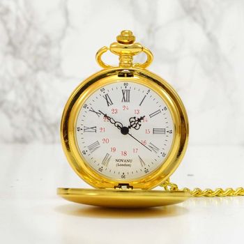 Engraved Pocket Watch Gold Plated In Box, 2 of 5