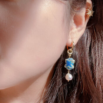 Oriental Pearl Hoop Earrings, 3 of 4