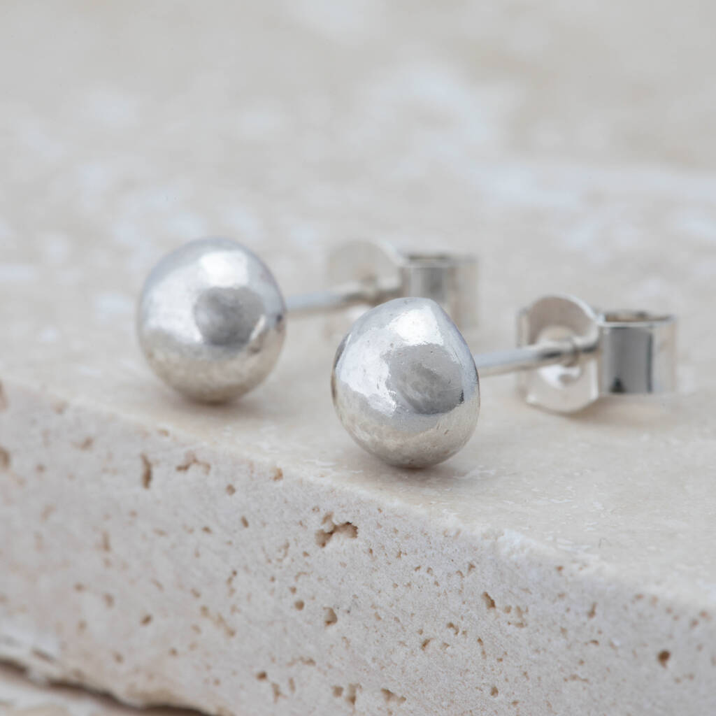 Recycled Sterling Silver Nugget Stud Earrings, 1 of 8