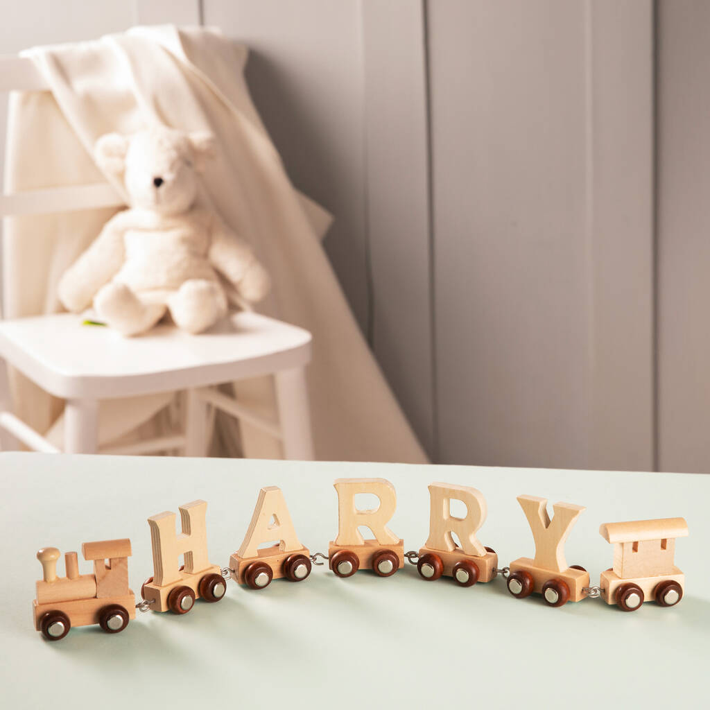 Personalised Christening Wooden Name Train, 1 of 11