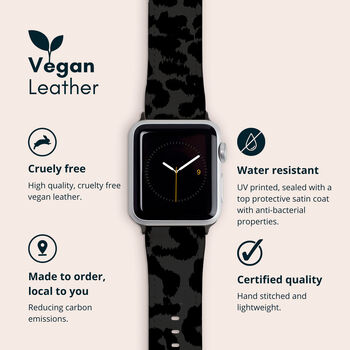 Dark Leopard Vegan Leather Apple Watch Band, 2 of 6
