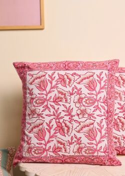 Pink Amaryllis Block Printed Cushion Cover Set Of Two, 2 of 2