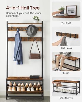 Coat Rack Hall Tree With Bench And Shoe Storage, 5 of 11