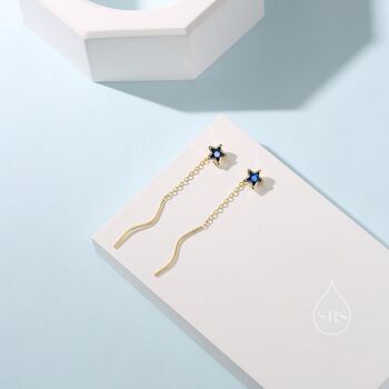 Sapphire Blue Star Bezel Cz Crystal Threader Earrings, 6 of 9