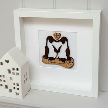 Oak Penguins Engagement Anniversary Wood Gift, 4 of 5