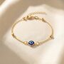 Gold Plated Beaded Blue Evil Eye Protection Bracelet, thumbnail 1 of 3