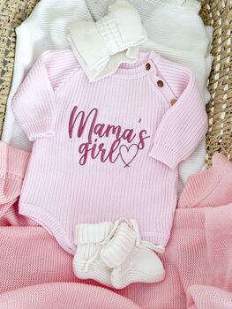 Mama's Boy/Girl Or Daddy's Boy/Girl Embroidered New Baby Knitted Romper. Perfect Mother's Day Gift, 10 of 12