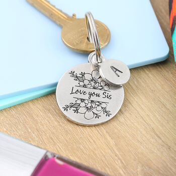 Gift For Sister Round Floral Pewter Keyring, 2 of 7
