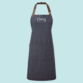 Vintage Leather Strap Personalised Apron With Name, 4 of 8