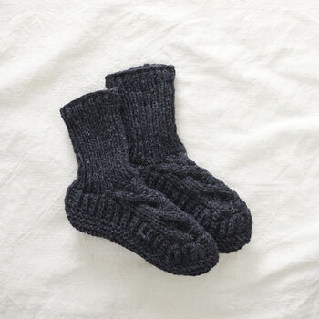 Fair Trade Cable Knit Wool Unisex Slipper Socks, 9 of 12