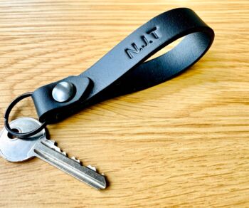 Personalised Black Leather Keyring, 3 of 12
