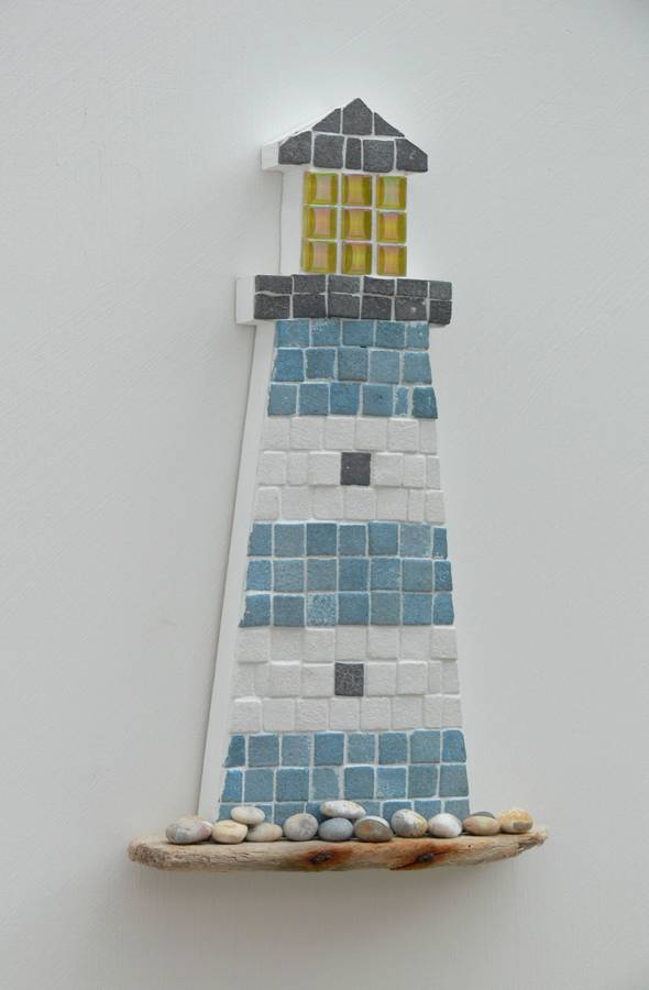 Blue And White Lighthouse Mosaic Wall Art By Rana Cullimore