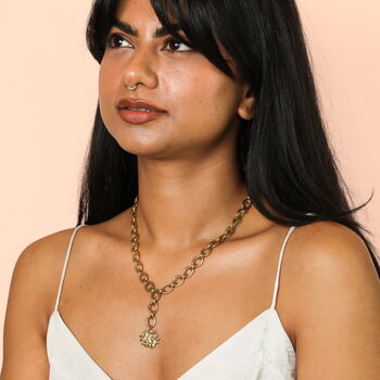 Stainless Steel Hammered Sun Pendant Necklace In Gold Plating, 3 of 3