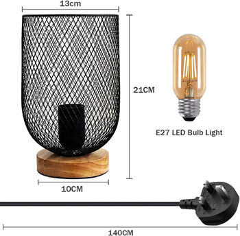 Metal Cage Wooden Base Desk Table Lamp, 2 of 7