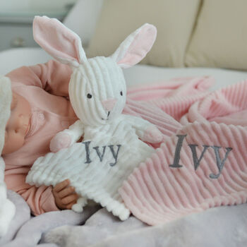 Personalised Bunny Ribbed Comforter And Blanket Set, 6 of 12