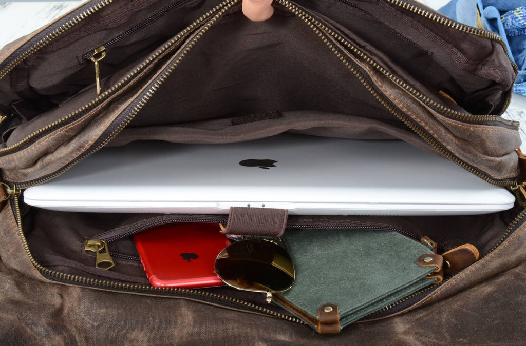 Waxed Canvas Cross Body Laptop Bag By EAZO