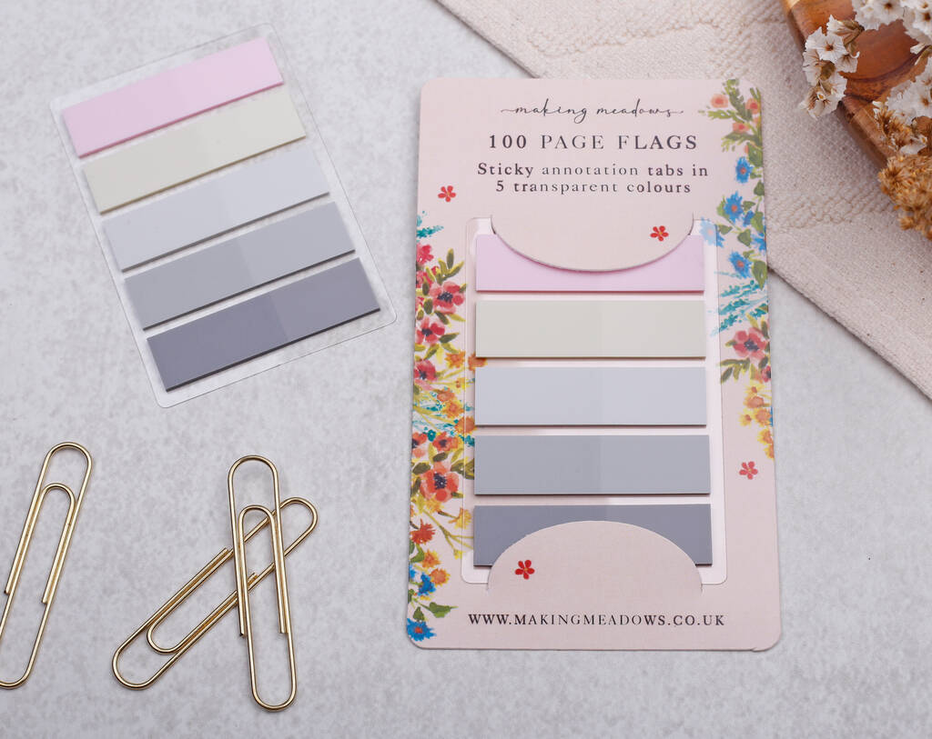 Pink Transparent Sticky Page Flags Colourful Tabs, 1 of 2