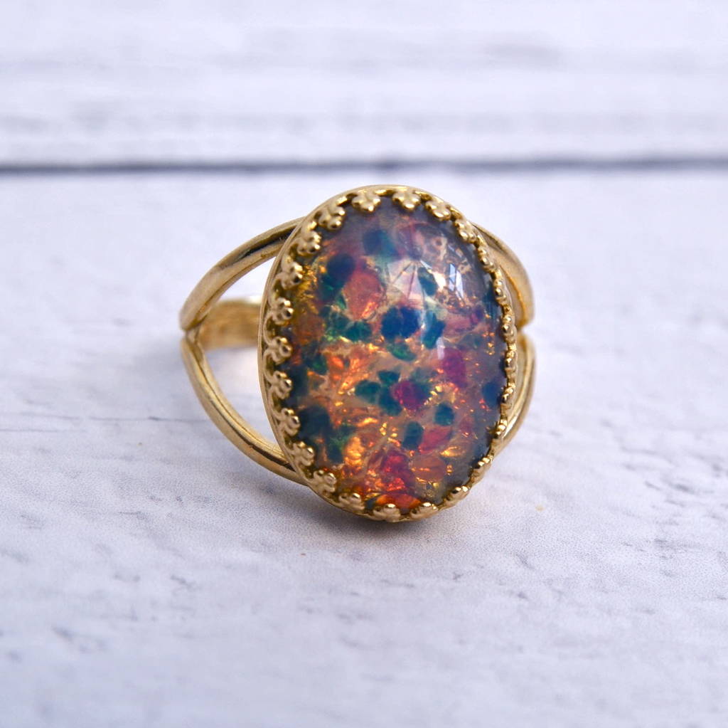 Pink And Blue Fire Opal Ring By Penny Masquerade | notonthehighstreet.com