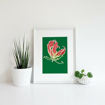 Flame Lily Print On Green, 2 of 6
