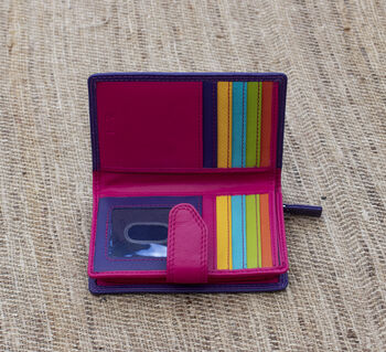 Purple Multi Colour Leather Purse Wallet Rfid, 5 of 11