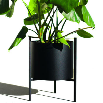Black Round Metal Planter With Stand, 2 of 4