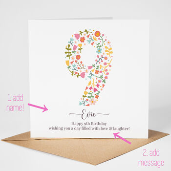 Floral Fun Personalised 9th Birthday Card, 2 of 5