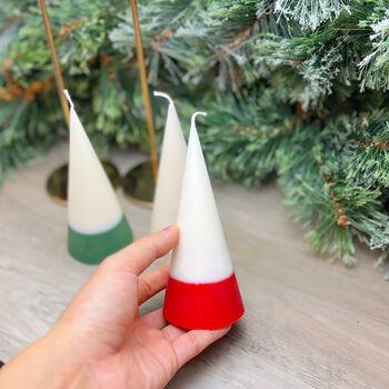 Minimalist Two Tone White Christmas Cone Pillar Candle, 3 of 7