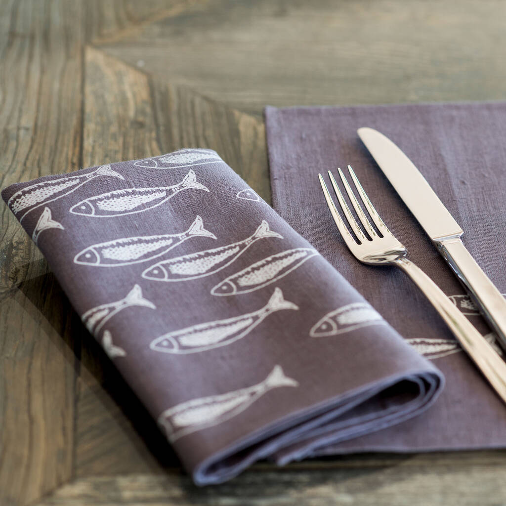 Fish Handprinted Linen Napkins Set Of Two, 1 of 2