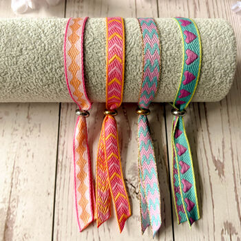 Set Of Four Festival Ribbon Bracelets,Hearts / Chevrons, 3 of 5