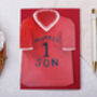 Football Number One Son Birthday Card With Blue Or Red T Shirt Design, thumbnail 6 of 8