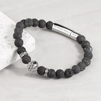 Personalised Men's Silver Plated Lion Beaded Bracelet, 10 of 10