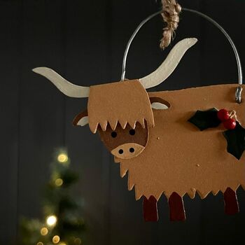 Highland Cow With Holly Hanging Decoration, 2 of 2