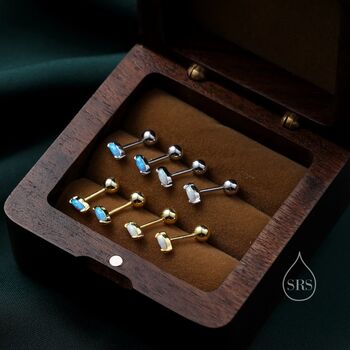 Sterling Silver Blue Opal Marquise Earrings, 9 of 11