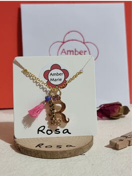 Floral Initial Tassel Necklace Stand Up Gift In Box, 7 of 12