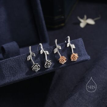 Sterling Silver Rose Flower Crawler Earrings, 2 of 10