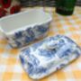 Lidded Butterdish In Blue Toile Design, thumbnail 6 of 10