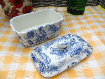 Lidded Butterdish In Blue Toile Design, 6 of 10