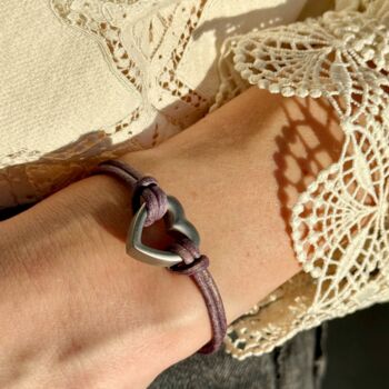 Woman's Personalised Purple Leather Urn Remembrance Bracelet For Ashes, 5 of 12