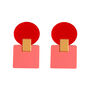 Geometric Statement Retro Acrylic Earrings In Red Pink, thumbnail 3 of 5
