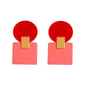 Geometric Statement Retro Acrylic Earrings In Red Pink, 3 of 5