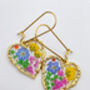 Pressed Flowers Heart Drop Earrings Small Hand Made, thumbnail 5 of 10