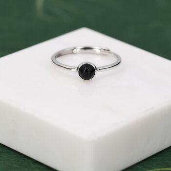 Sterling Silver Minimalist Genuine Black Onyx Ring, 4 of 10