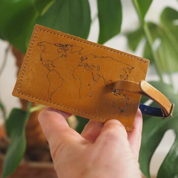 Personalised Leather Luggage Tag With World Map, 5 of 12