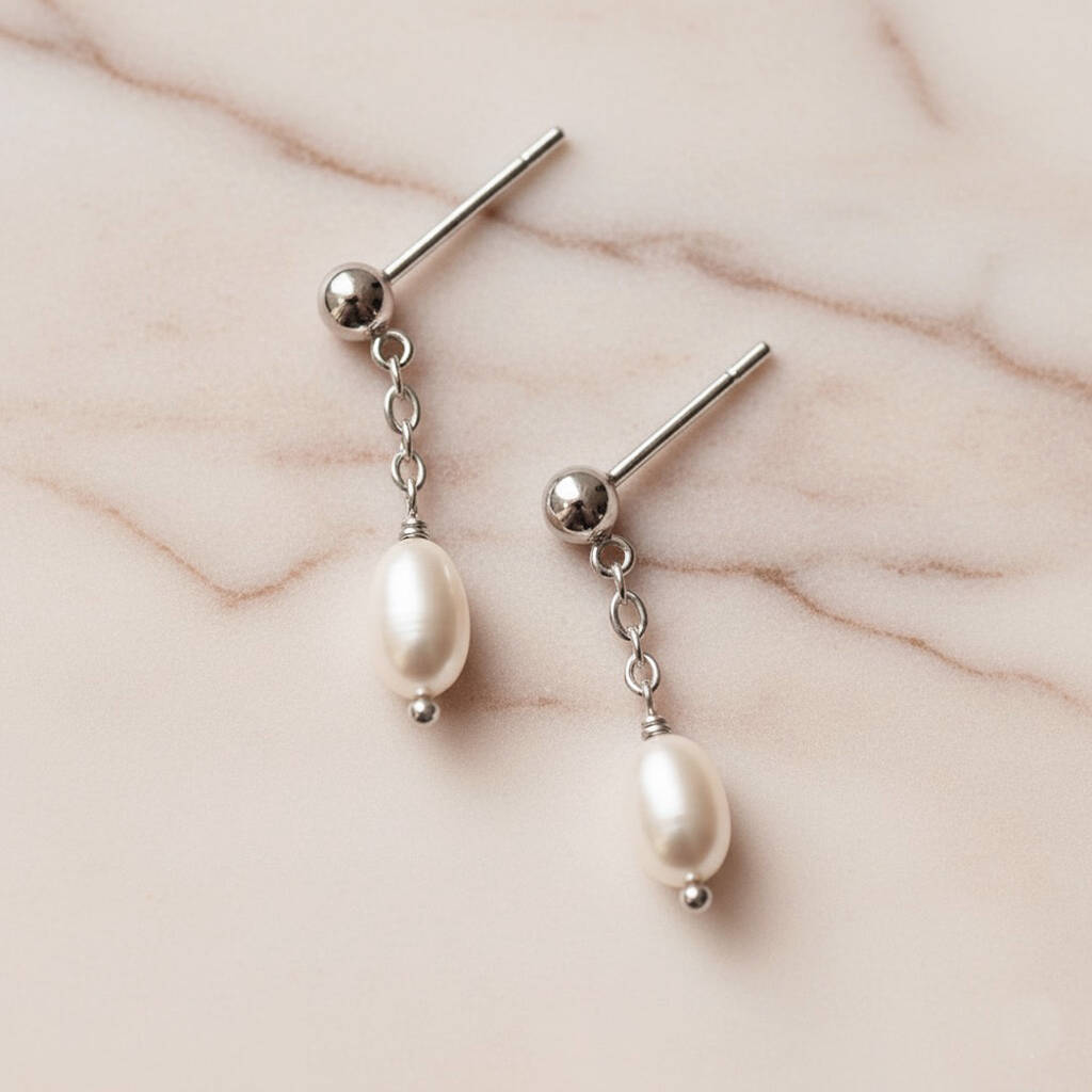 Gold Or Silver Pearl Drop Earrings – Handmade Freshwater Pearl Bridal Jewellery, 1 of 8