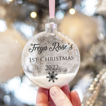 Personalised Glass Baby's First Christmas Glitter Bauble, 2 of 4