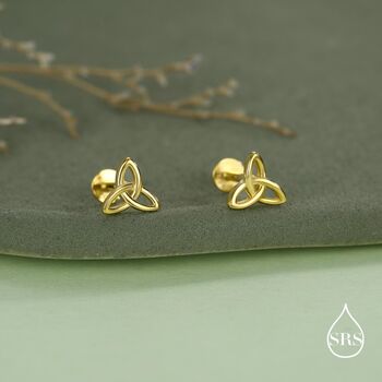 Sterling Silver Celtic Knot 16 G Internally Threaded Flat Back Earrings, 4 of 11