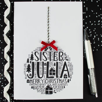 Personalised Sister Christmas Bauble Card, 4 of 7