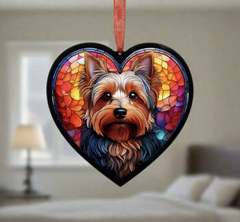 Yorkshire Terrier Stained Glass Effect Heart Suncatcher, 4 of 5