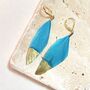 Gold Plate Dipped Blue Feather Earrings, thumbnail 1 of 3